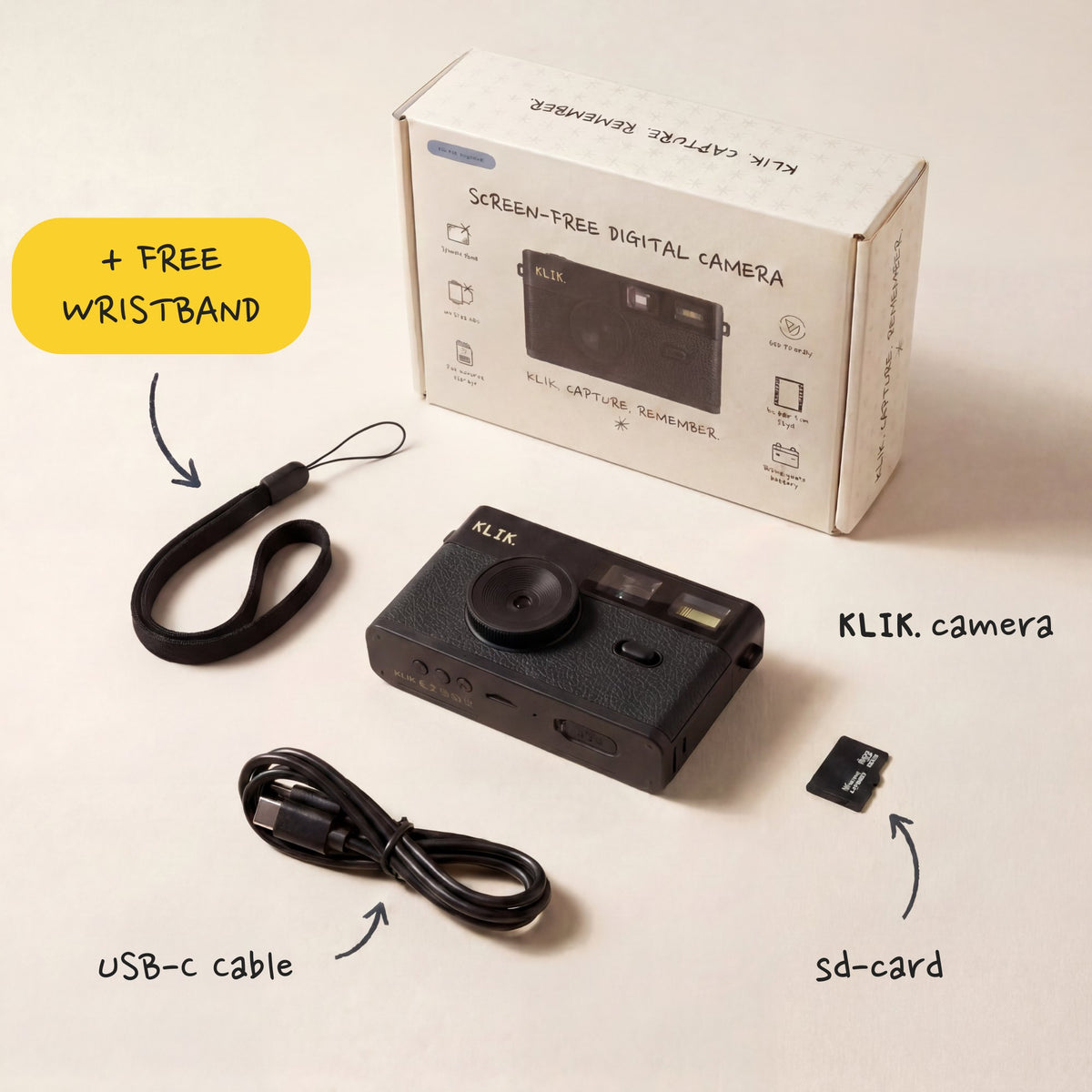 What is in the box Black KLIK camera