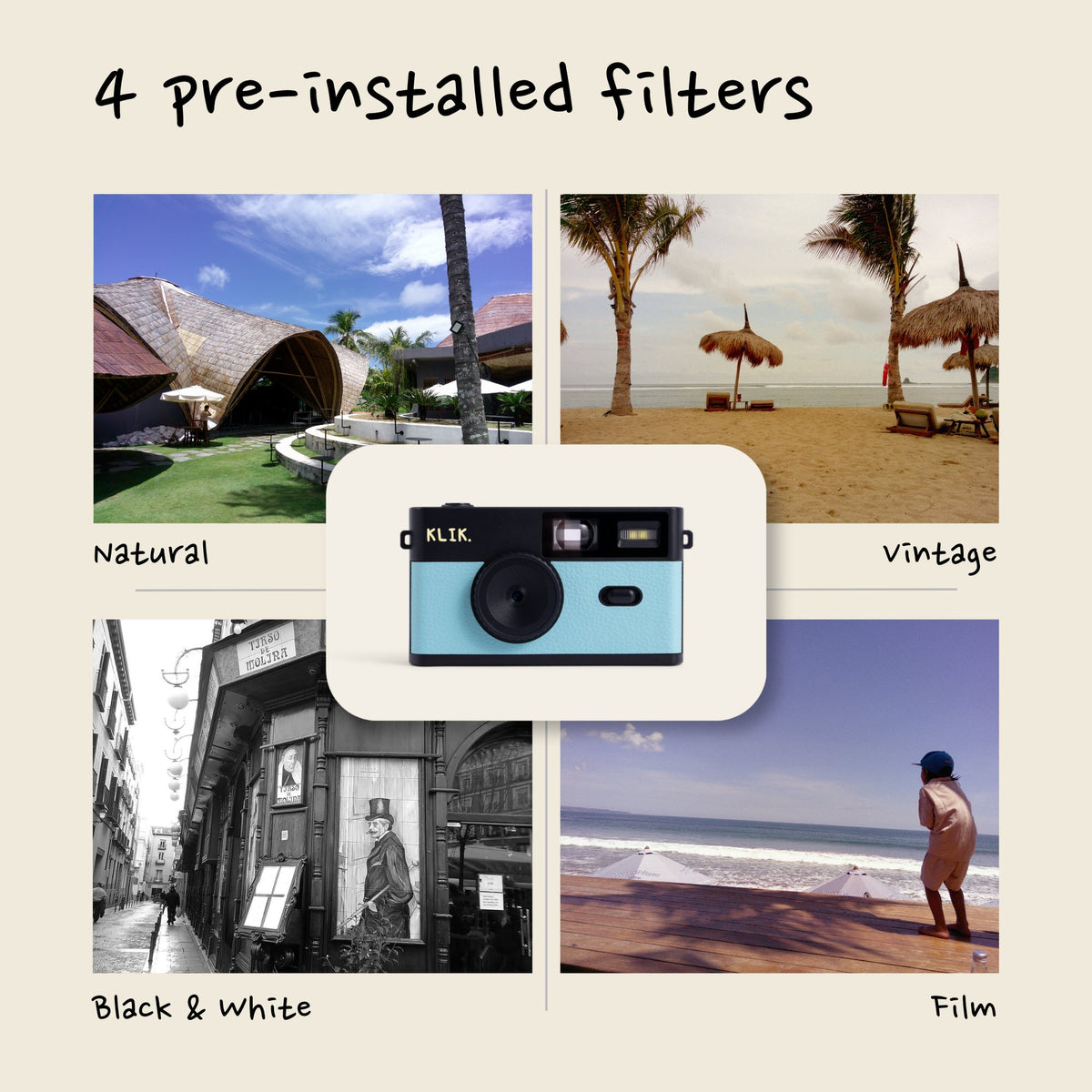 Blue KLIK camera four film filters
