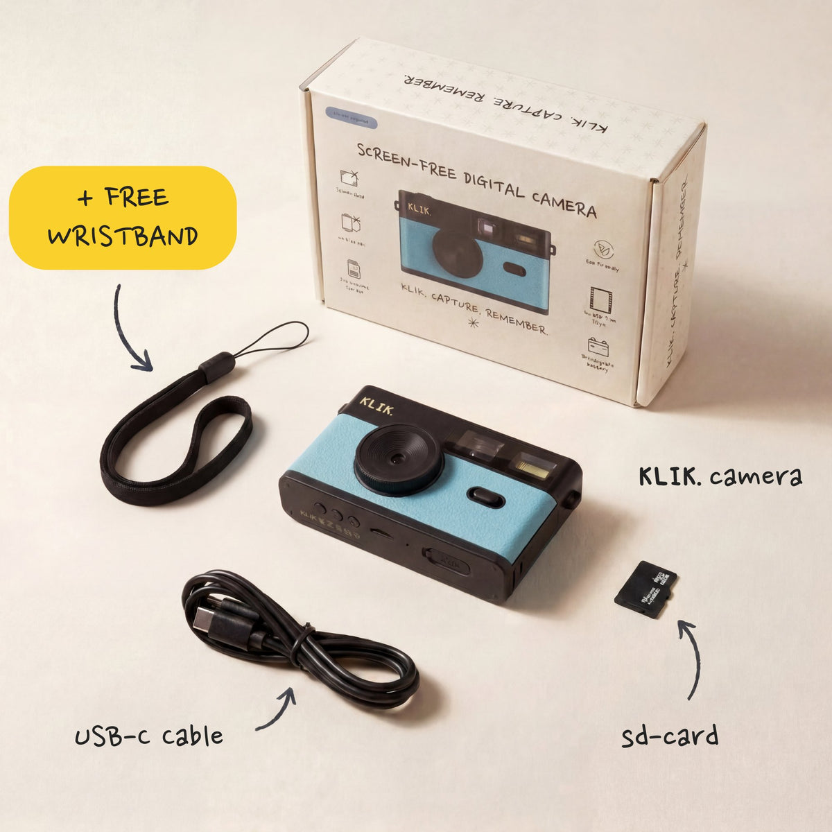 What is in the box Blue KLIK camera