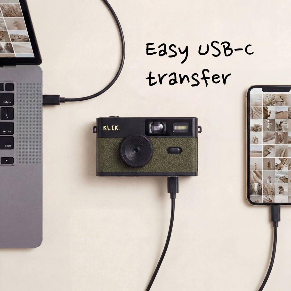 Green KLIK camera USB-C transfer