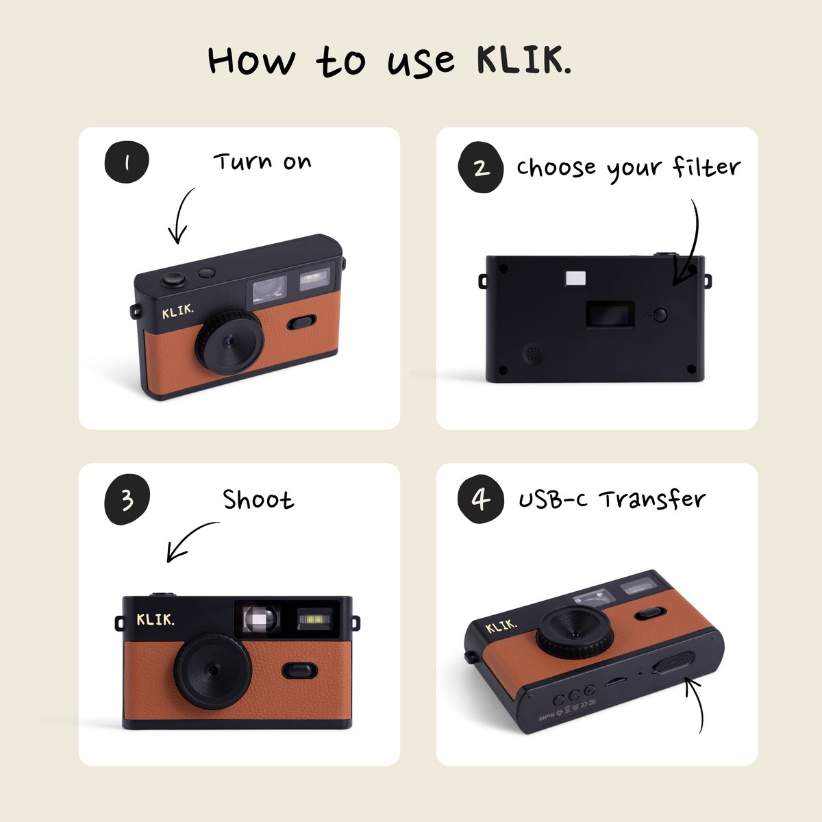 KLIK™️ Screen-Free Camera - brown