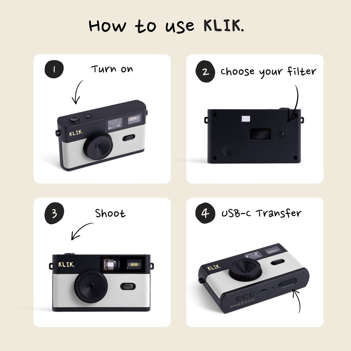 KLIK™️ Screen-Free Camera - white