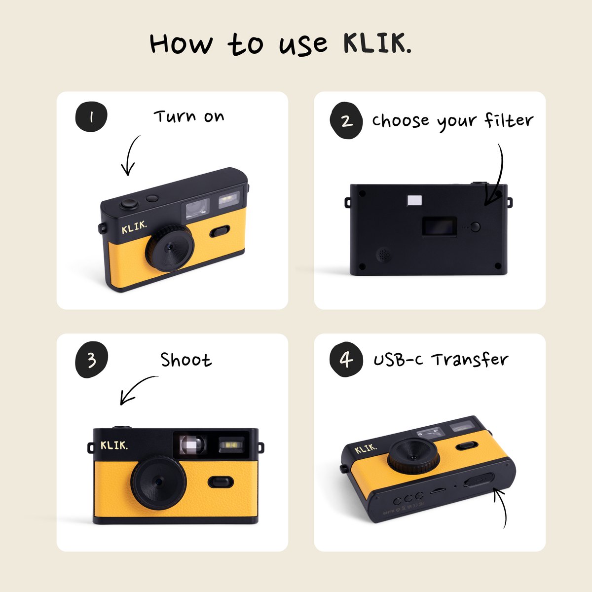 KLIK™️ Screen-Free Camera - yellow